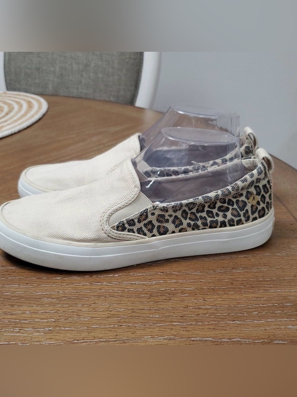 Sperry Beige & Leopard Print Crest Twin Gore Perforated Slip On Sneaker - Picture 9 of 10